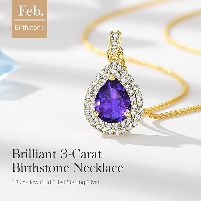 Valentine's Day Gift for Wife/Her-18K Gold Plated Teardrop Birthstone Necklace- with Light-Up Gift Box,Jewelry for Women,Anniversary Birthday Gifts for Women Her Wife Girlfriend Mom,Womens Jewelry