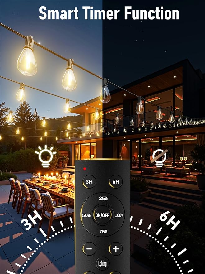 luckystyle 70FT LED Outdoor String Lights with Remote, 24+ 1 Shatterproof Bulbs Waterproof and Dimmable Patio Lights for Porch, Garden, Backyard, Deck, Balcony, 2700K Hanging Lighting