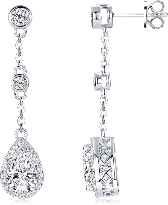 Pear Moissanite Drop Stud Earrings, 3.0cttw D Color 6x9mm Pear Cut Moissanite, 925 Sterling Silver Drop Earrings for Women Birthday Jewelry Gifts