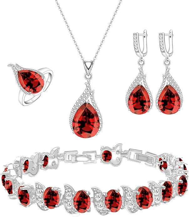 LMXXVJ Jewelry Set for Women,Teardrop Cubic Zirconia Necklace Earrings Adjustable Ring Bracelet Jewelry Set Formal Jewelry Gift