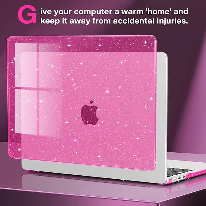 CISSOOK Compatible with MacBook Air 13.6 inch Case Glitter 2025 2024 2023 2022 A3240 M4 A3113 M3 A2681 M2 Chip, Sparkly Pink Bling Plastic Hard Shell Case for MacBook Air 13.6", Rose Pink Glitter