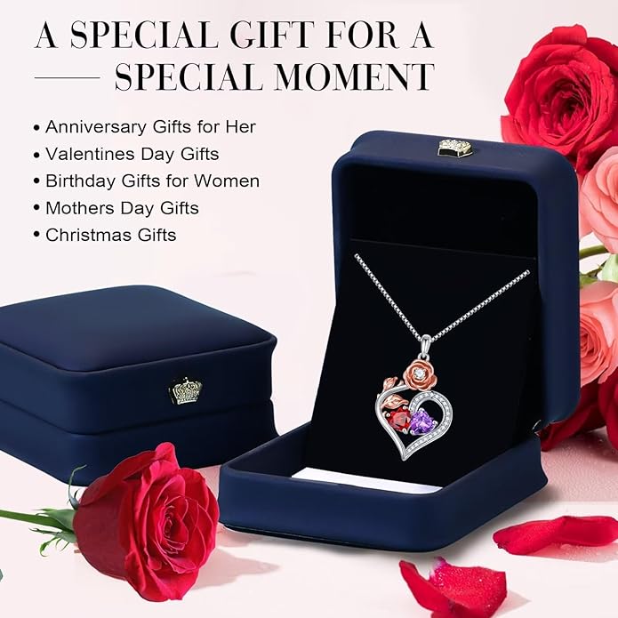 Iefil Valentines Day Gifts for Her - 925 Sterling Silver Double Birthstone Necklace, Anniversary Birthday Gifts for Women, Jewelry Gift for Wife Her