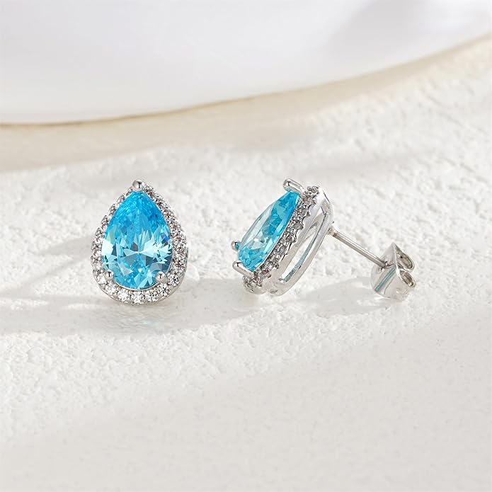 YOMELA Cubic Zirconia Earrings Studs, Halo CZ Birthstone Simulated Diamond Stud Earrings for Women
