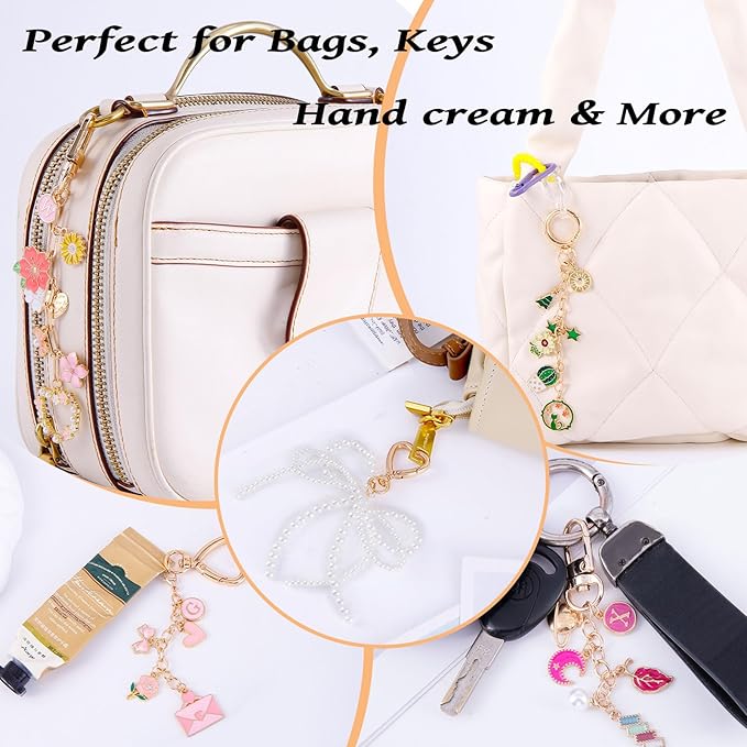 Wurosi 544Pcs Charms Lip Gloss Keychain Making Kit, Bag Charm Kits with Key Chain Hooks, Charms, Chains, Jump Rings, Lobster Clasps, Plier, Gift Bags & Tools, DIY Craft Supplies, Valentines Gifts