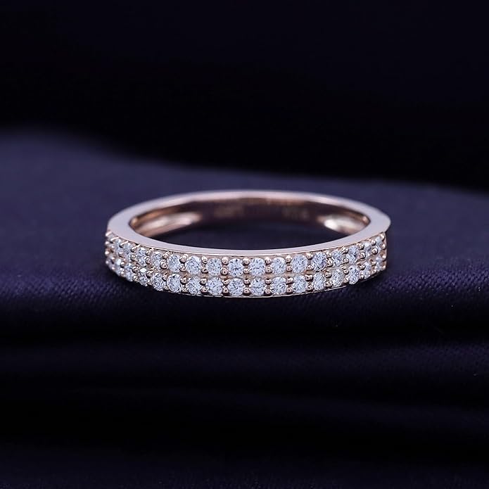 1/4ctw Double Row Band Ring, Lab Grown Diamond Wedding Band Ring For Women In 14k Gold Plated 925 Sterling Silver Jewelry Gifts For Her (0.25 Ctw)