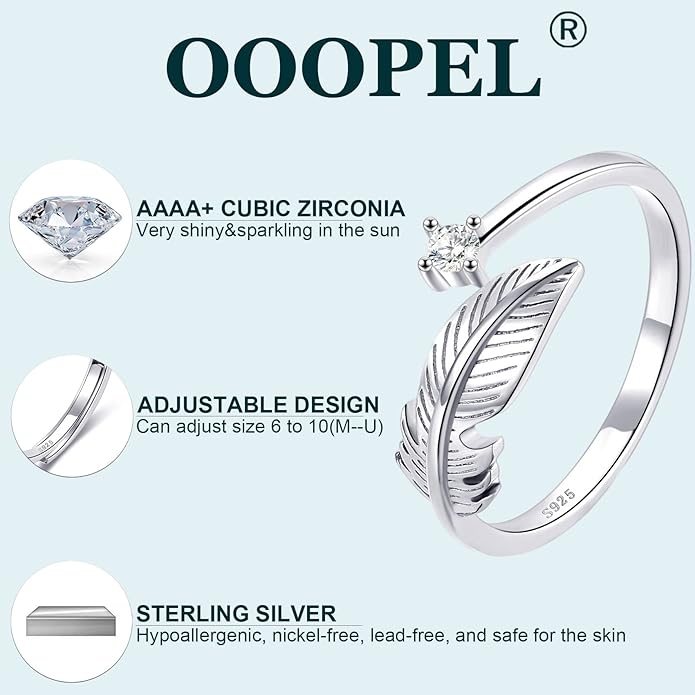 OOOPEL Sterling Silver Adjustable Ring S925 Silver Rings for Women Cubic Zirconia Twist Love Knot Dainty Ring Silver Minimalist Open Finger Rings Silver Thumb Sterling Silver Ring