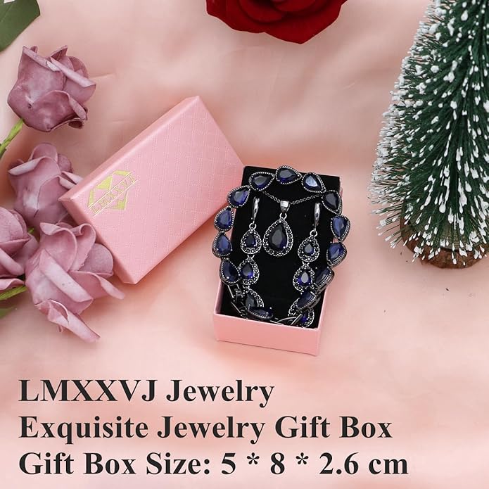 LMXXVJ Necklace Long Earrings Bracelet Set, White Gold Plated Created Blue Sapphire Jewelry Set Wedding Party Gift Jewelry for Women Bridal Bridesmaid