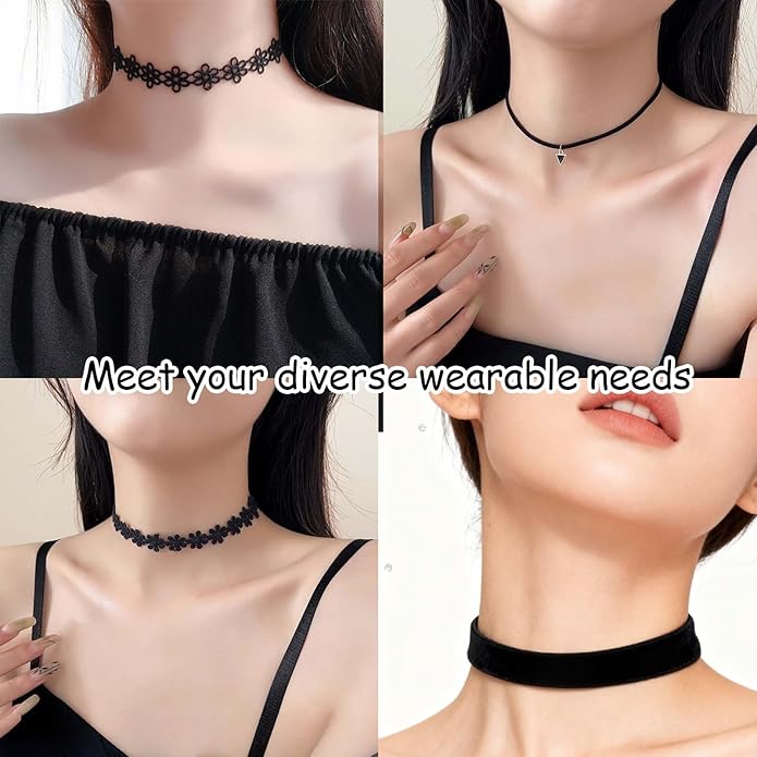 Black Goth Choker Necklace for Women,Black Elegantes Lace Chokers Set,Punk Jewelry Clothes Accessories