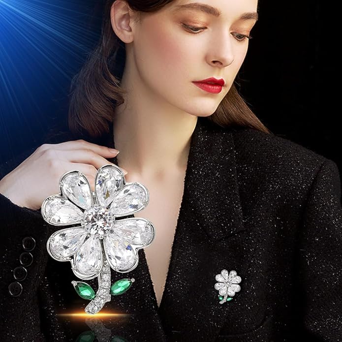Flower Brooch Pin - Rhinestone Flower Pin 18k Gold Plated - Thanksgiving Day, Birthday, Wedding Gifts for Mom, Wife