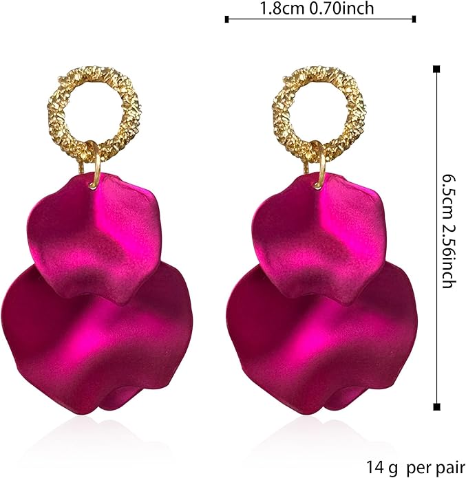 Anmpab Statement Matte Rose Flower Petal Stud Earrings for Women Dangly Floral Petal Earrings Jewelry Accessories Romantic Gifts for Her Women