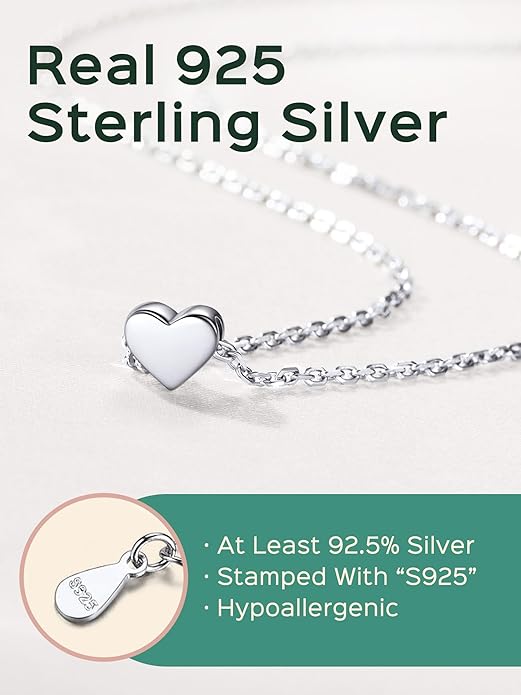 ChicSilver Personalized 925 Sterling Silver Dainty Small Heart/Star/Moon/Dot/Triangle Pendant Necklace for Women, Silver/Gold/Rose Gold/Black (with Gift Box)