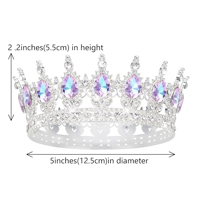 Queen Crown Rhinestone Wedding Crowns and Tiaras for Women Costume Party Hair Accessories Princess Birthday Crown Crystal Bridal Crown (Silver & Violet Crown)