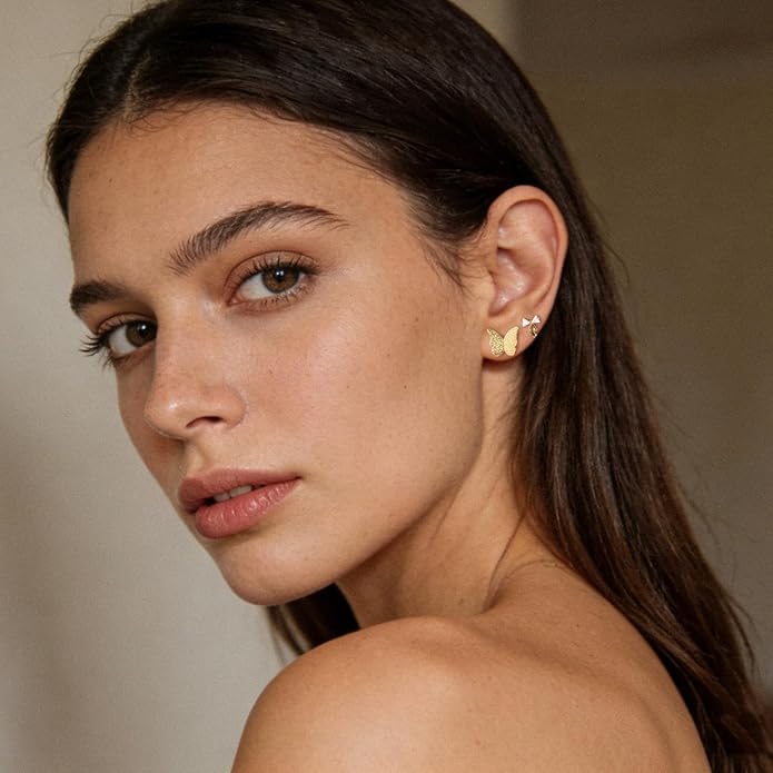 3 Pairs Gold Plated Hoop Earrings Set for Wonmen Trendy,With Butterfly & Bow Design,Jewelry Gift for Everyday, Party, Work
