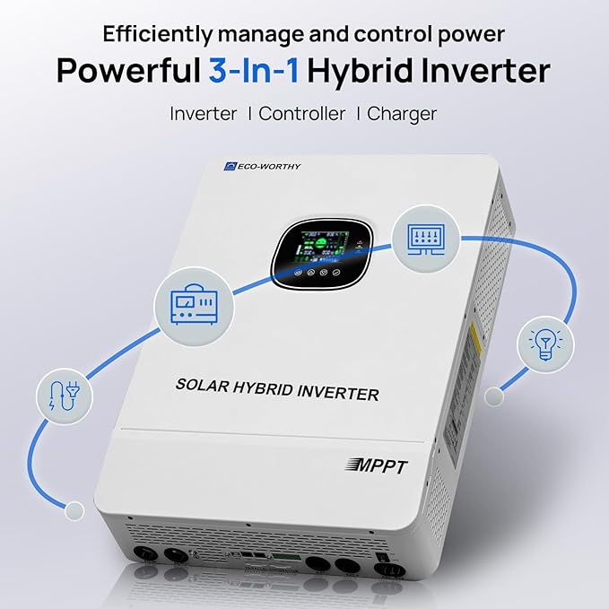 ECO-WORTHY 28.7kWh Home Power Station, 48V 280Ah (2 Pack) LiFePO4 Battery with Communication, 10KW Inverter for Home Backup, Off-Grid, Emergency Solar System