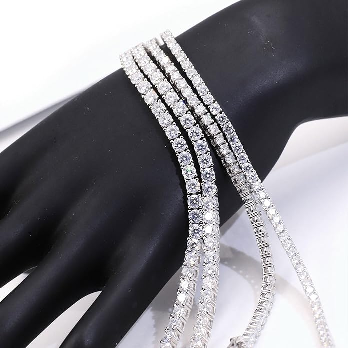 5.2-17 Carats Moissanite Diamond Tennis Bracelet for Women Men 18k White Gold Gold Plated 925 Sterling Silver Bracelet 3mm/4mm/5mm DEF Color VVS Round Cut Lab Created Moissanite Diamond Bracelet with GRA Certificate