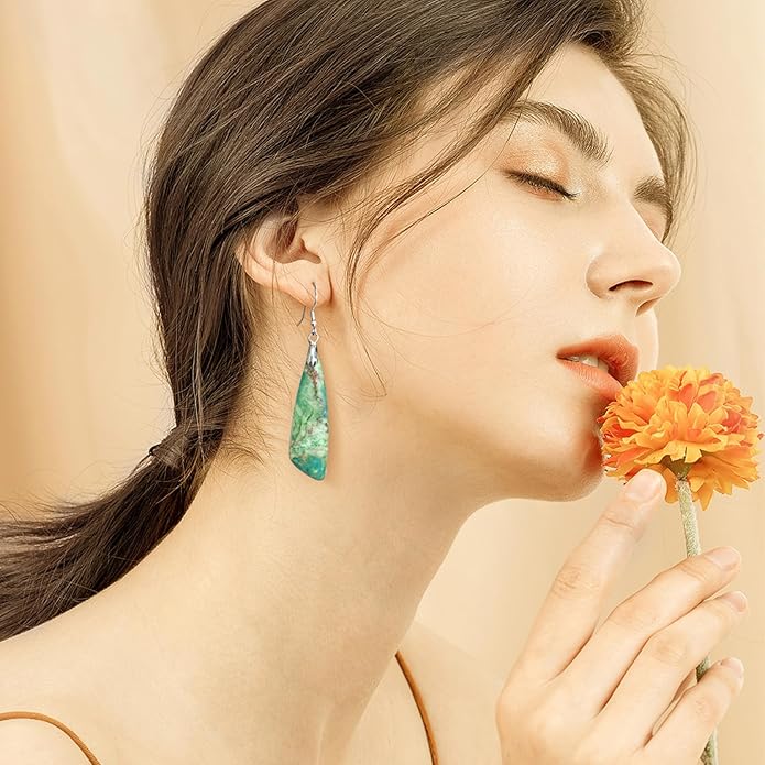 SELOVO Jasper Stone Earrings for Women Trendy Dangle Earrings Fishhook Drop Earrings