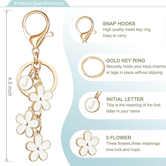 OUMILAN Initial Keychain Cute Flower Charms Keyring for Handbag Backpack–Personalized A-Z Letter Jewelry Gift for Women Girls