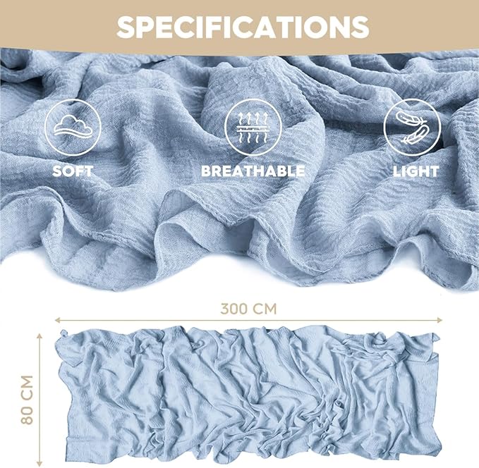Artoid Mode Boho Cheesecloth Gauze Ice Blue Wedding Table Runner, 120 Inch Seasonal Fabric Kitchen Dining Holiday Table Decor for Home Party Indoor