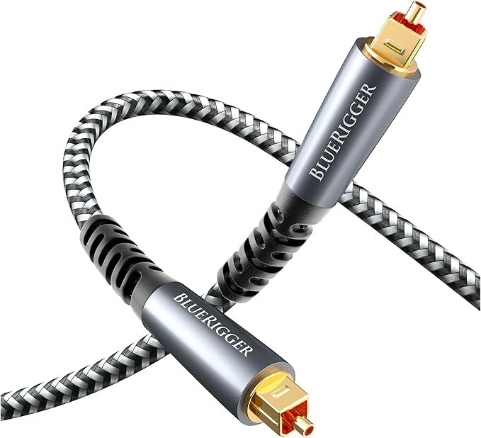 BlueRigger Digital Optical Audio Cable (15FT, Toslink Cable for Soundbar, Braided Fiber Optic, S/PDIF, Metal Shell) - Compatible with HomeTheatre, TV, Game Console (PS4, Xbox), DVR