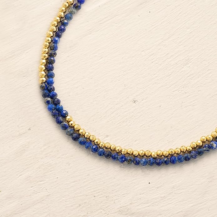 MYEARS Women Beaded Bracelet Gold Double Layer Gemstone 14K Simple Dainty Handmade Chain Everyday Boho Beach Jewelry