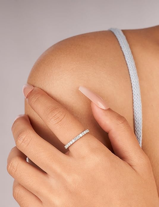IMOLOVE Moissanite Wedding Band Wedding Rings for Women 925 Sterling Silver Rings with 18K White Gold Plated Eternity Stackable Engagement Ring Anniversary Band Size 3-12