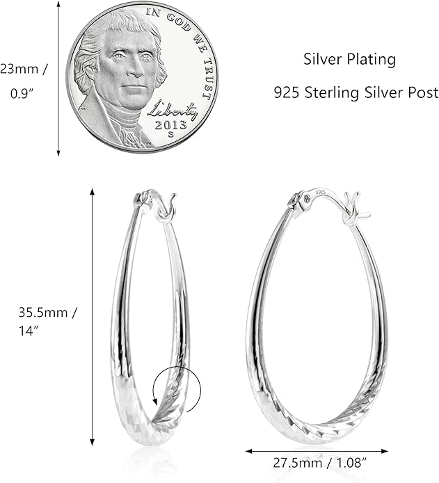 Silver Oval Hoop Earrings Hypoallergenic 14K Gold Plated Sterling Silver Lightweight Oval Hoop Earrings for Women Gilrs