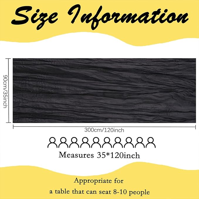 12 Pack Black Table Runner Cheesecloth 10FT Boho Gauze Fabric Table Runner 35 x 120 Inch Rustic Sheer for Centerpiece Wedding Decor Baby Shower Party Boho Decoration(Black)
