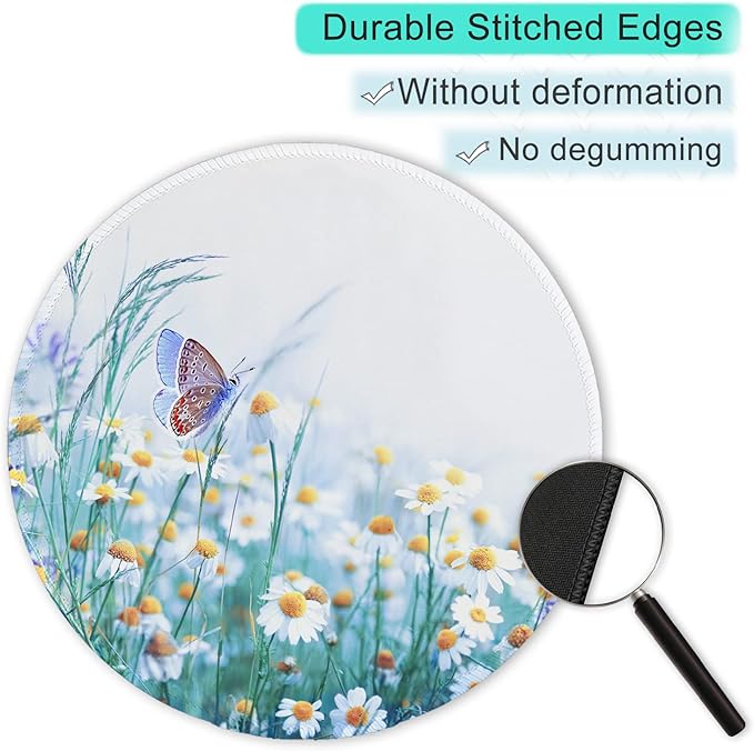 ITNRSIIET Round Mouse Pad with Stitched Edge Premium-Textured Waterproof Non-Slip Rubber Base Desktop Protection Mat Diameter 8.7 inches, Butterfly Chrysanthemum