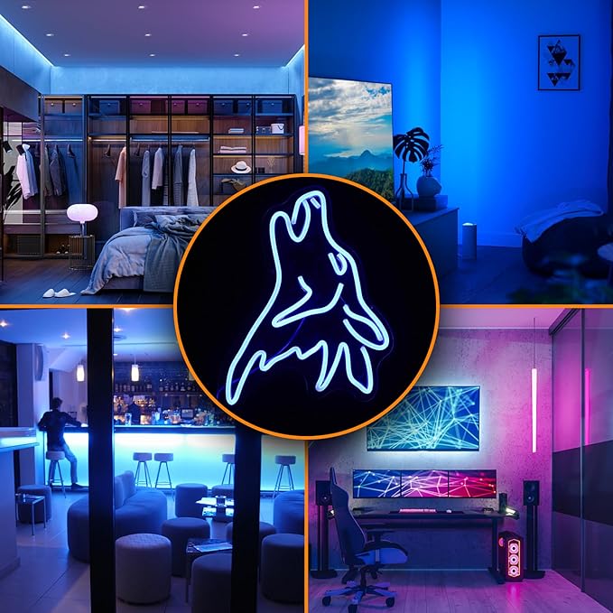 LISIGNVE Wolf Neon Sign Blue Led Cute Wolf Neon Lights for Wall Decor Dimmable USB Bedroom Sign Lights for Kids Room Home Decor Birthday Party Gifts