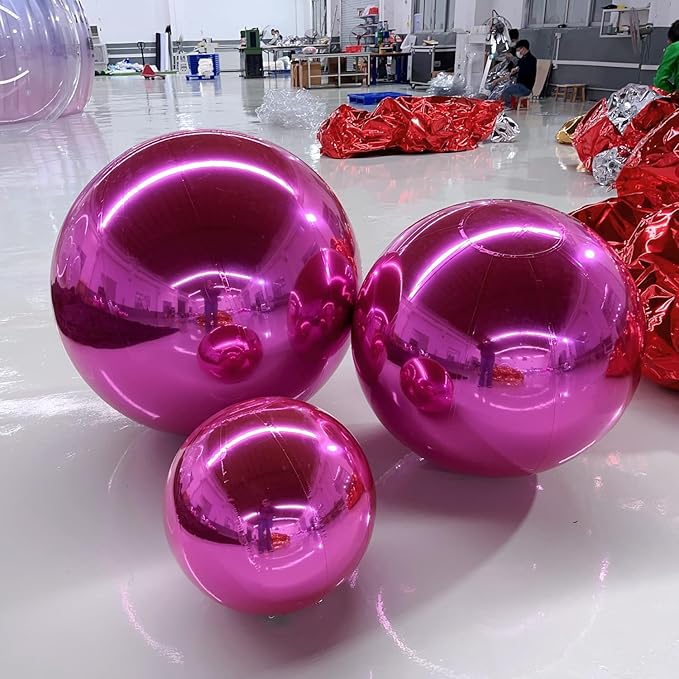 Inflatable Mirror Ball,Silver & Gold & Iridescent Giant Mirror Balloon,Big Shinny Balls,Reusable PVC Hanging Disco Sphere For Party & Wedding & Event Decoration (Pink, 24in 1.9ft 0.6m)