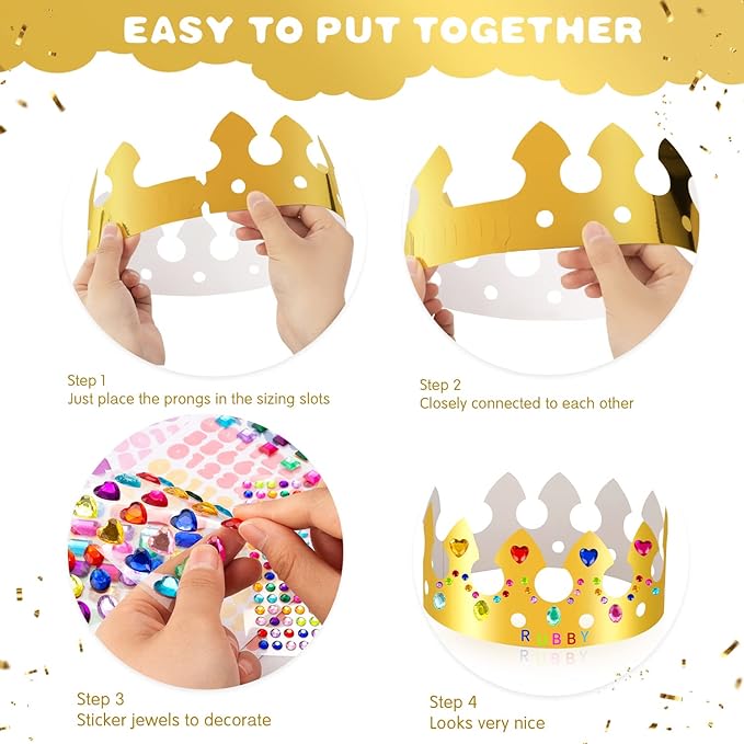 Gold Paper Crowns, Diy Birthday King Crowns Craft to Decorate, Paper Prince Princess Crown Hats for School Classroom