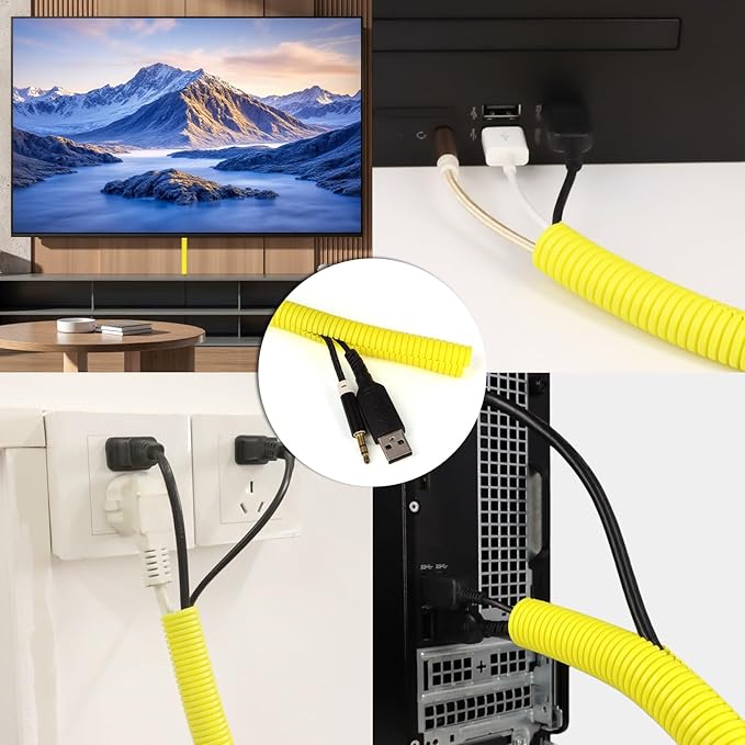 Split Wire Loom Tubing, 10,25ft Cord Protectors from Pets No Chew, Flexible Wire Covers Cord Protectors, Protective Split Cable Sleeve for Automotive Home Industrial Wires(Yellow, 0.46inch-25ft)