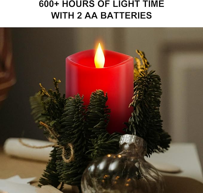 3x4 Flickering Flameless Candles,Real Wax Pillar led Candles Flickering,with Timer,4 inch Flameless Candles with Remote,for Party Wedding Holiday Home Decor,Red