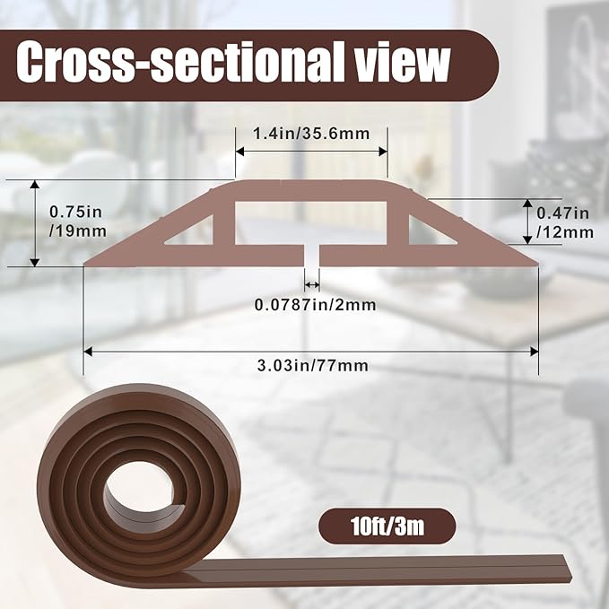 Eapele 10 ft Floor Cord Cover Heavy Duty Cable Protector, Cord Covers for Wires on Floor, Floor Cable Cover Easy to Unroll Prevent Trip Hazard for Home Office or Outdoor Settings (Brown)