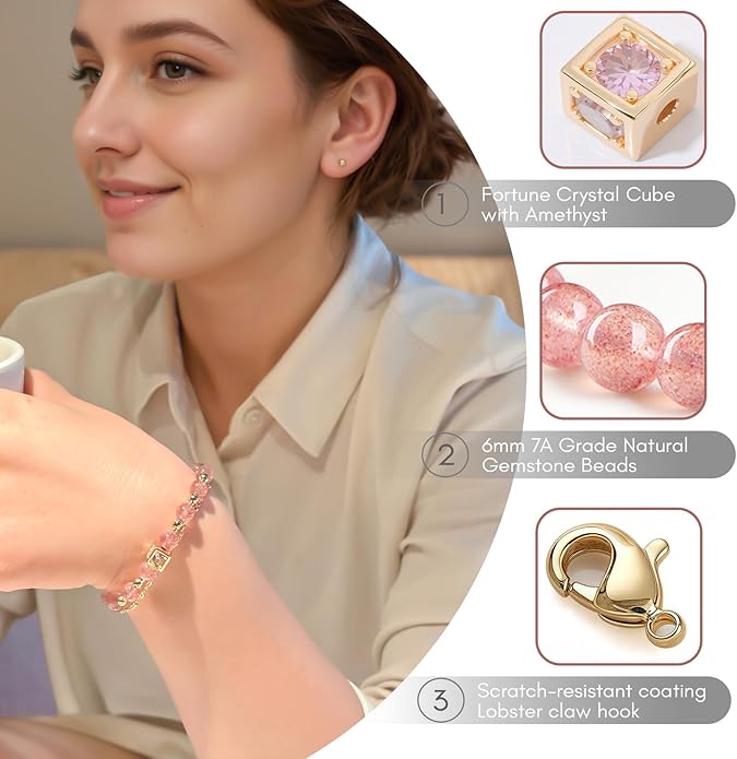 Luxury Handmade Natural Crystal Gemstone Bracelet 14K Gold-Plated Chain,Elegant Unique Jewelry for Women Gift Ready for Her Girlfriend Mother