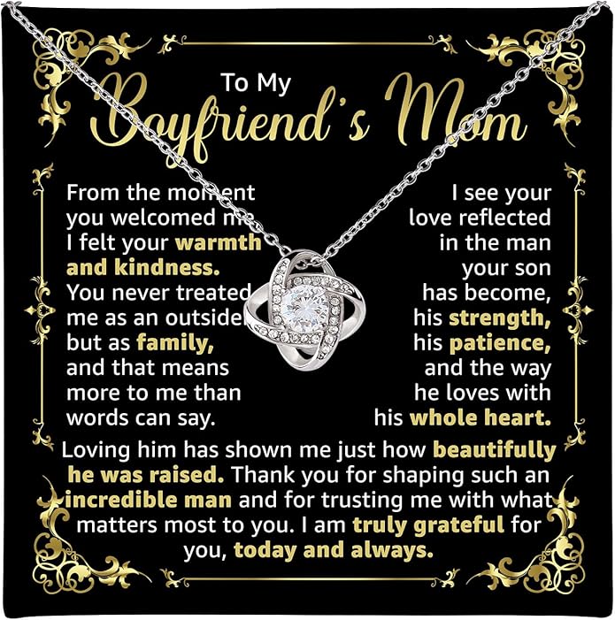 To My Boyfriend's Mom Love Knot Necklace, Elegant Jewelry Gift From Girlfriend, Meaningful Mothers Day Surprise, Birthday Christmas Keepsake With Heartfelt Message