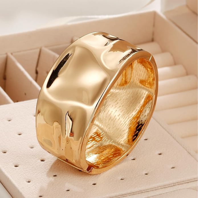 Golden Polished Chunky Twisted Hinged Waterdrop Bangle Bracelet for Women Spiraled Oval Bangle Bracelet