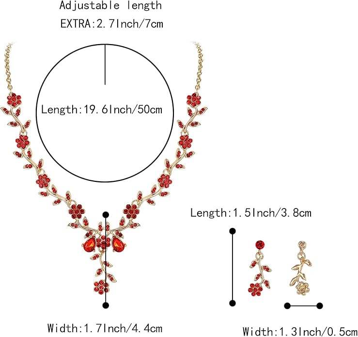 BriLove Women's Wedding Jewelry Leaf Cluster Flower Crystal Dangle Earrings Pendant Necklace Set for Bridal