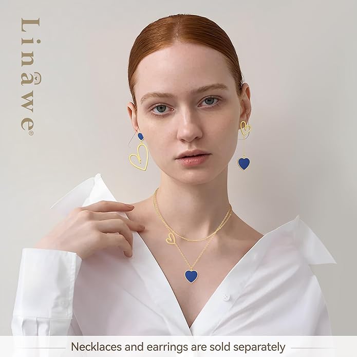 Linawe Layered Choker Heart Pendant Necklace for Women Trendy, Gold/Silver/Rose Gold Chain Stainless Steel Stacked Necklaces, Double Heart Necklace Y2K Preppy Jewelry