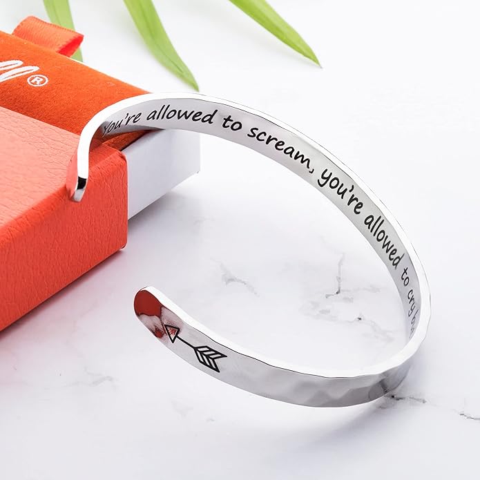 Carviell Engraved Cuff Bracelets for Women – Inspirational, Friendship, Love, Mom, Daughter, Sister, Christian, Graduation, Memorial & Wedding Gifts – 80+ Phrases – Stainless Steel, Gift-Ready