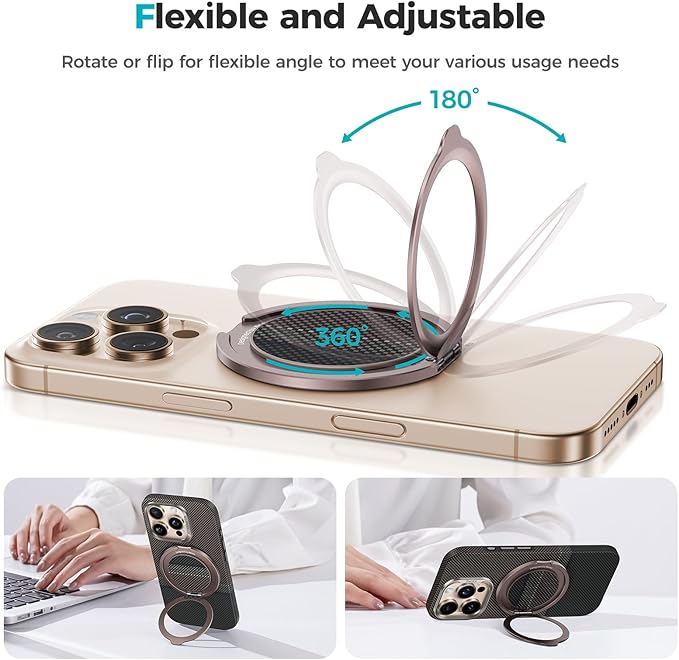 BENKS ArmorPop Magnetic Phone Grip & Stand for MagSafe, 360° Rotation Adjustable Phone Ring Holder for iPhone 17/16/15/14/13/12 Series, Durable Kevlar Design