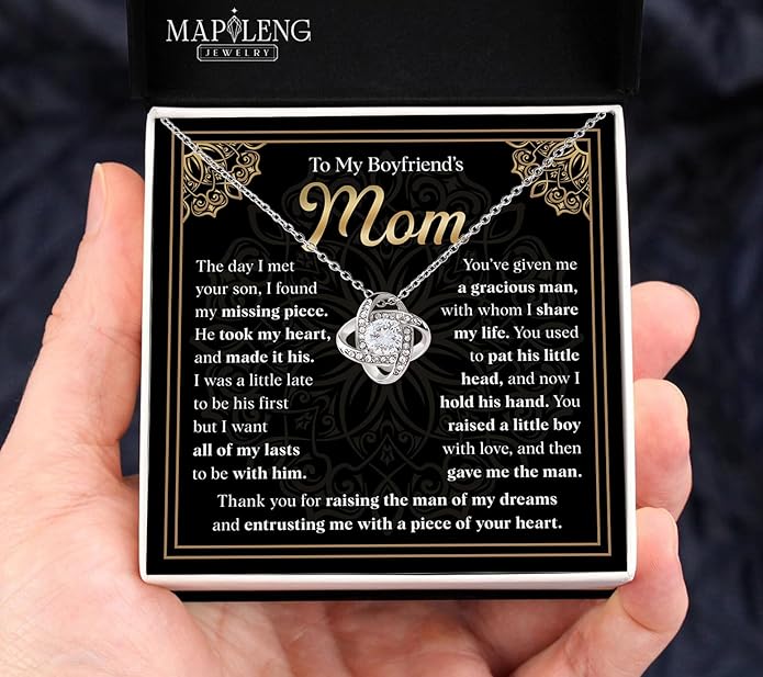 To My Boyfriend's Mom Love Knot Necklace, Elegant Jewelry Gift From Girlfriend, Meaningful Mothers Day Surprise, Birthday Christmas Keepsake With Heartfelt Message