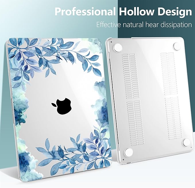 TWOLSKOO for M4 MacBook Air 13.6 inch Case 2025-2022 Release M4 A3240 M3 A3113 M2 A2681, Plastic Hard Shell & Screen Protector & Keyboard Cover & Trackpad Film, Blue Floral