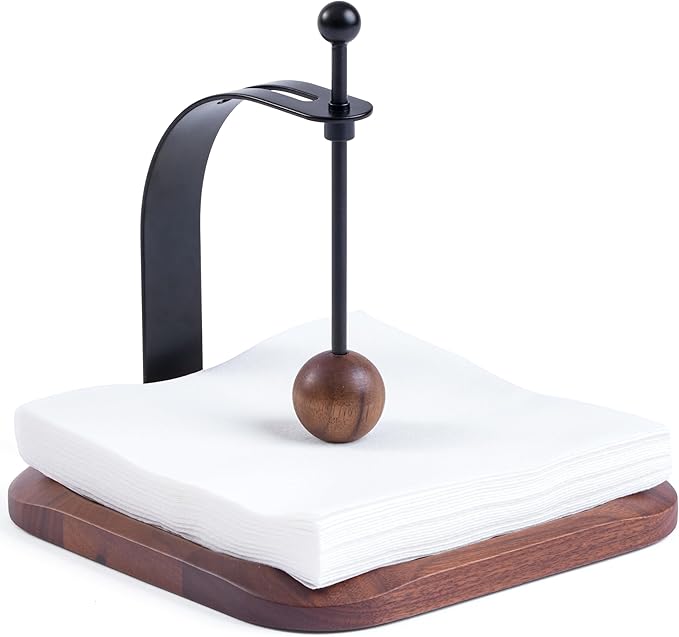 North American Walnut Napkin Holder for Table - Nordic Style Wooden Cocktail Napkin Holder Fits 5-7" Napkins - Windproof Dispenser for Kitchen, Coffee Bar, Cocktail Bar (Gift Idea)