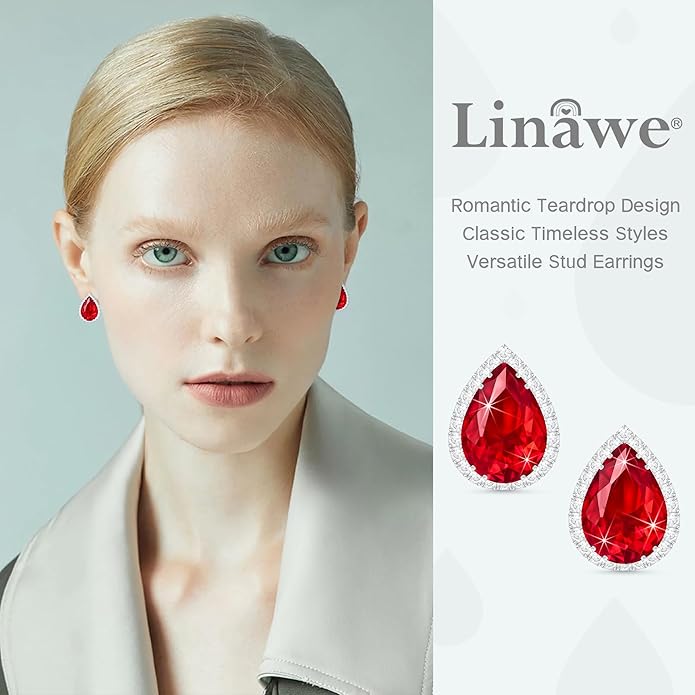Linawe Women Stud Earrings, Teardrop Diamond Moissanite Cubic Zirconia Earrings Studs Rhinestone Jewelry Gold/Silver/Rose Gold