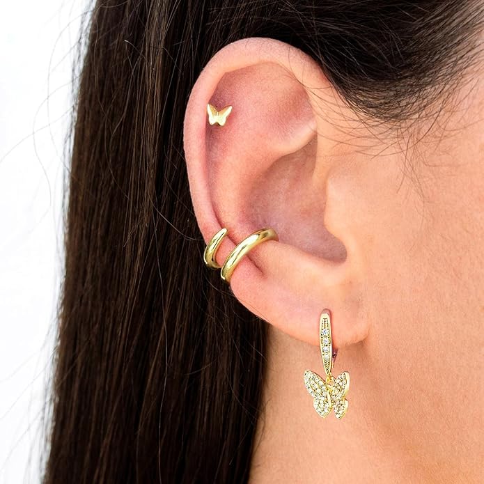 14K Gold Earring Cross Waterdrop Butterfly Heart Knot Earrings for Women Gold Silver Cross Leverback Drop Gold Silver Teardrop Hoop Dangle Earring White Gold Dangle Drop Earring