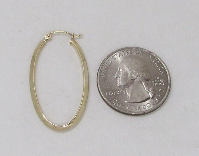 14K Gold Oval Hoop Earrings, (31-52mm) (2mm Tube)