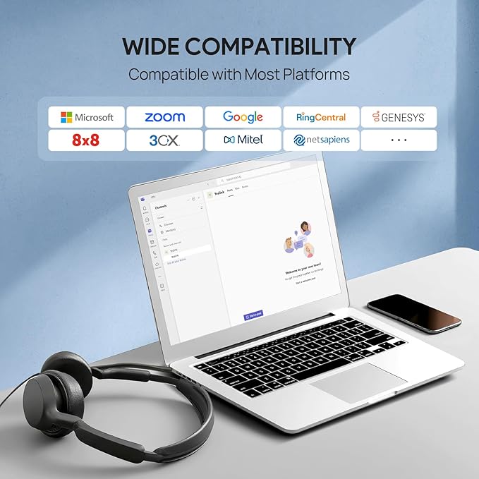 Yealink UH42 USB Headset with Microphone for PC Computer, Wired Headphones Teams Certified, Noise Cancelling Mic, in Line Control, Mute Button, Cable Length 7.05FT, All Day Comfort