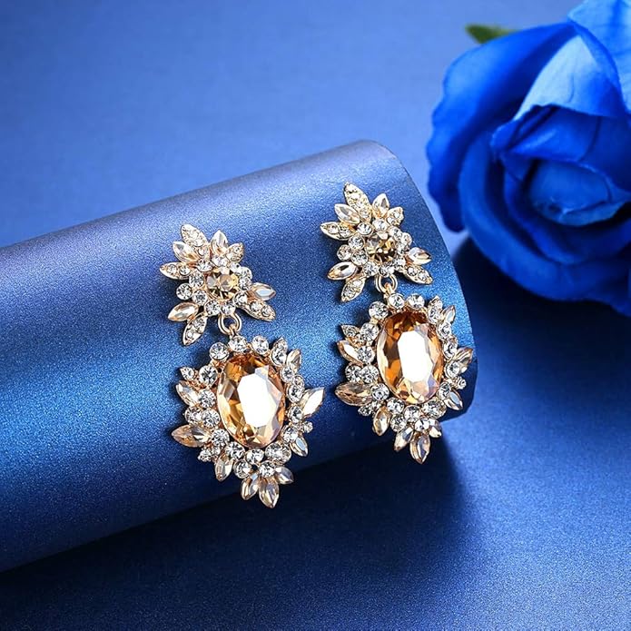 mecresh Flower Teardrop Bridal Wedding Dangle CZ Earrings in Silver/Gold Tone for Women Girl Bride Gift …