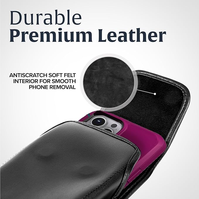 Turtleback Belt Clip for iPhone 16 Pro Max, 15 Pro Max, 14 Pro Max -Large- Fits w/Defender Bulky Style Cases, Premium Black Leather, Vertical Belt Holder, Magnetic Closure HD Rotating Belt Clip